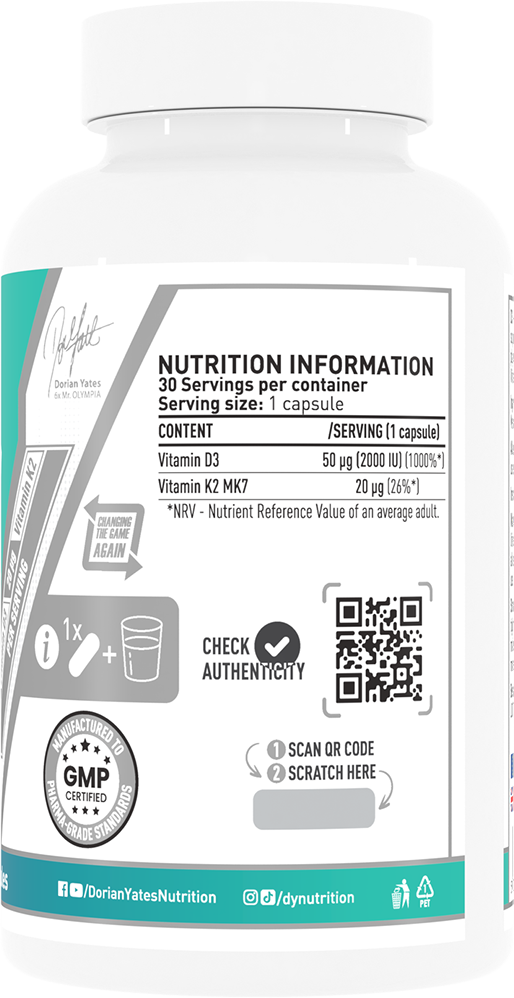 Dorian Yates Nutrition D3 + K2 Vitamin - 30 caps