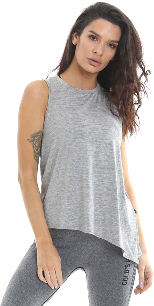 Golds Gym Ladies Angled Vest Top - Grey Marl