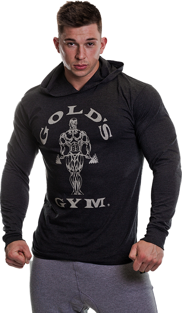 Golds Gym Long Sleeve Hood T-Shirt - S - Black