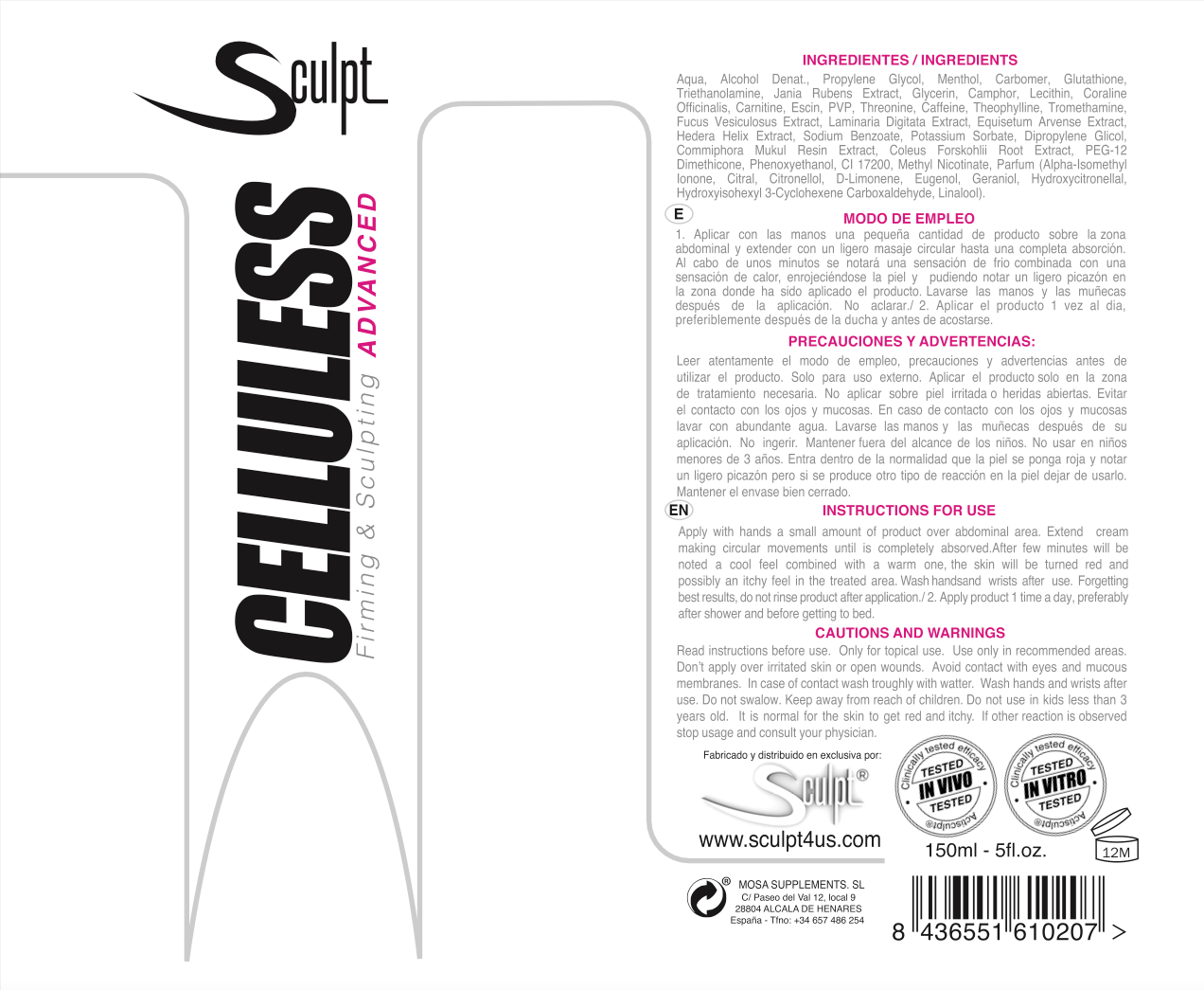Sculpt Celluless Advanced 150 ml