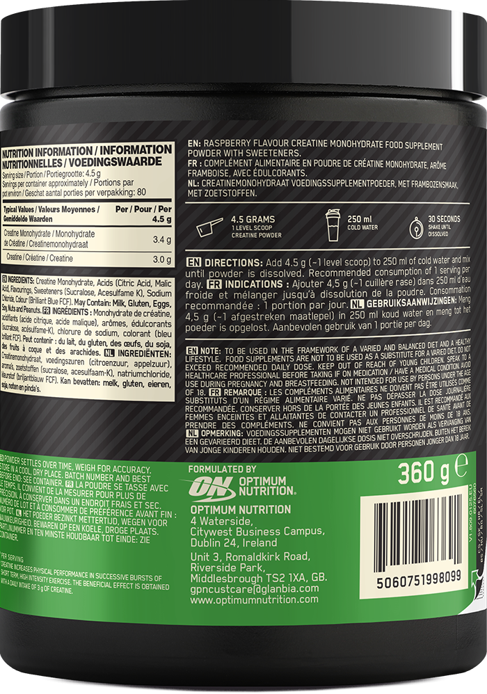 Optimum Nutrition Flavoured Micronised Creatine Powder - 360 g - Blue Raspberry